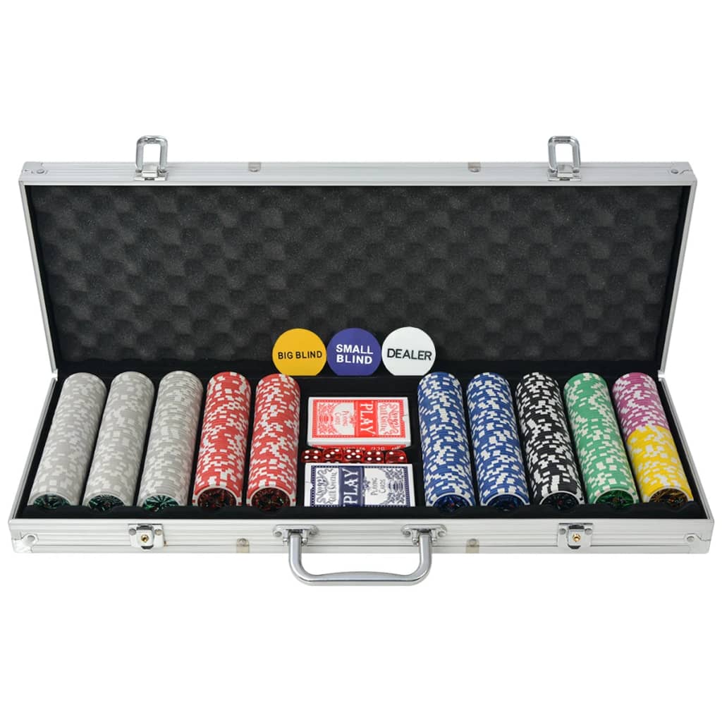 vidaXL Set de poker cu 500 de jetoane cu laser din aluminiu