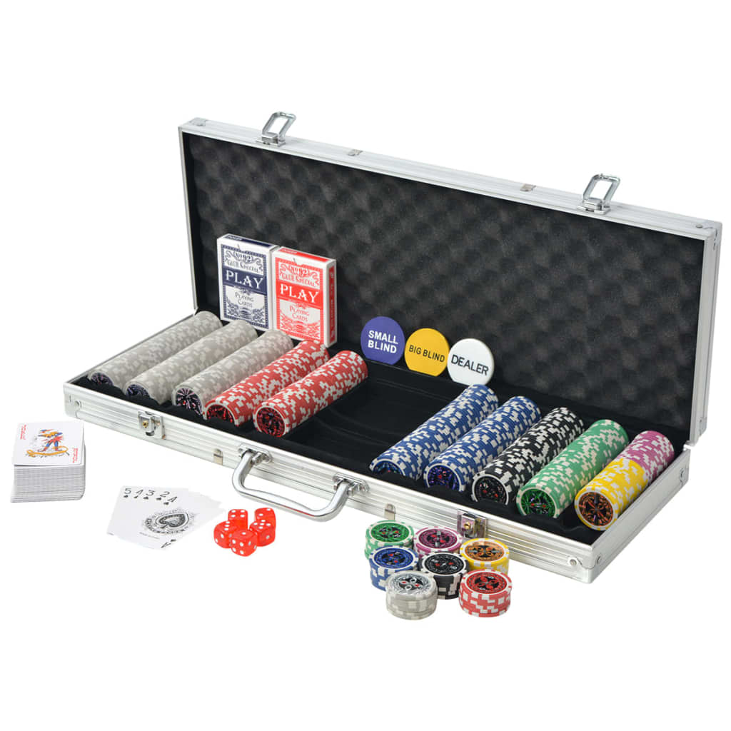 vidaXL Set de poker cu 500 de jetoane cu laser din aluminiu