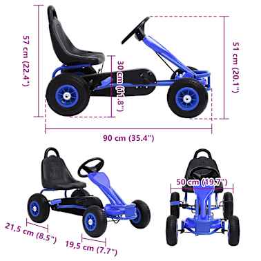 vidaXL Kart a pedais com pneus pneumáticos azul[7/7]