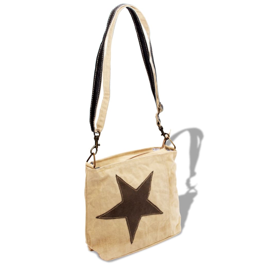 vidaXL Shoulder Bag Canvas and Real Leather Beige