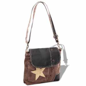 vidaXL Rankinė su ilgu dirželiu, drobė ir tikra oda, ruda