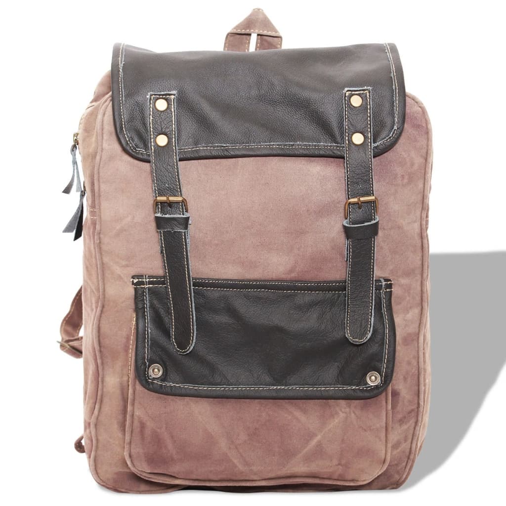 vidaXL Backpack Canvas and Real Leather Brown