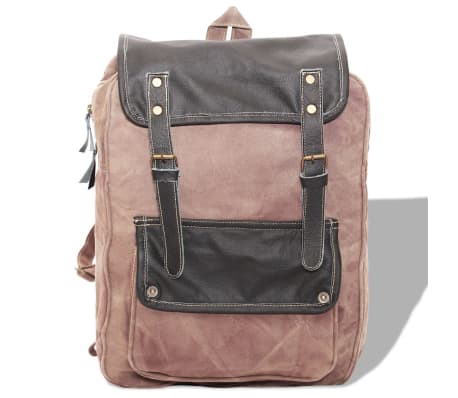 vidaXL Backpack Canvas and Real Leather Brown