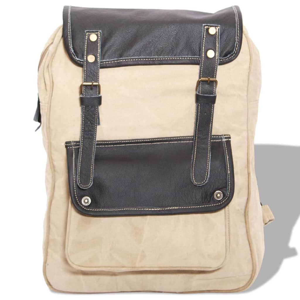 vidaXL Backpack Canvas and Real Leather Beige
