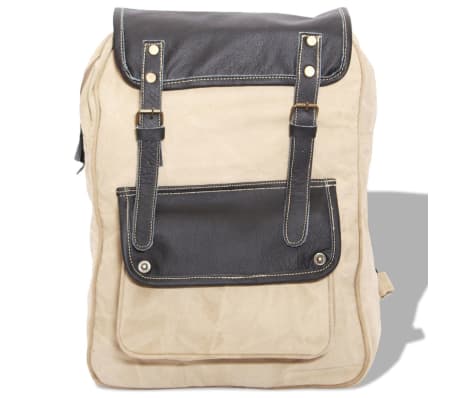 vidaXL Backpack Canvas and Real Leather Beige