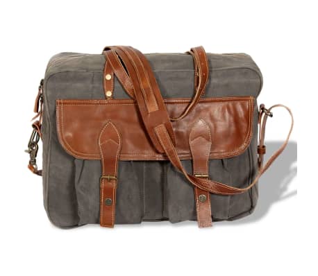 vidaXL Hand Bag Canvas and Real Leather Grey