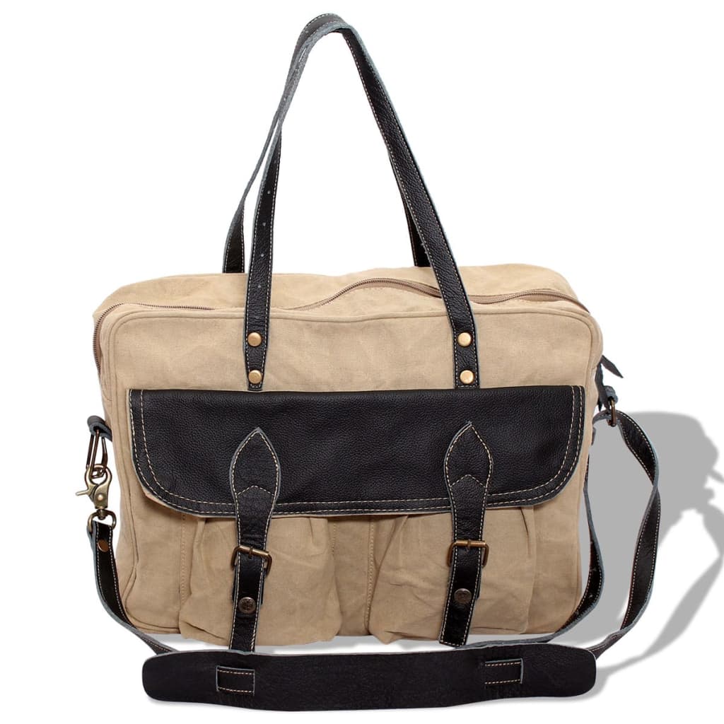 vidaXL Handtasche Canvas und Echtleder Beige