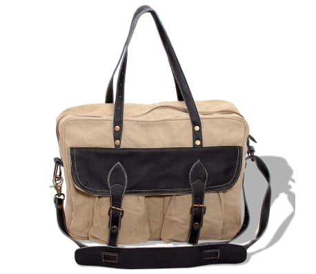 vidaXL Borsa a Sacco in Tela e Vera Pelle Beige