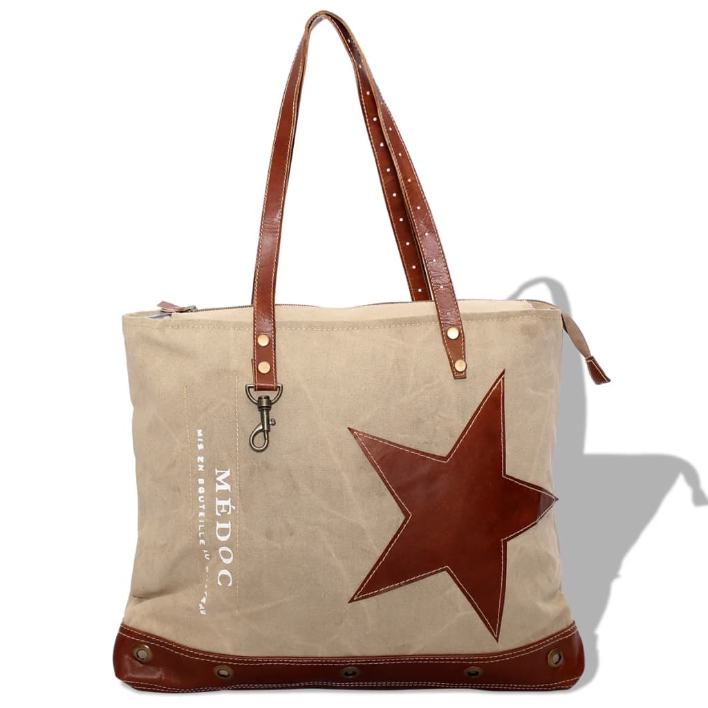 vidaXL Shopper Bag Canvas and Real Leather Beige