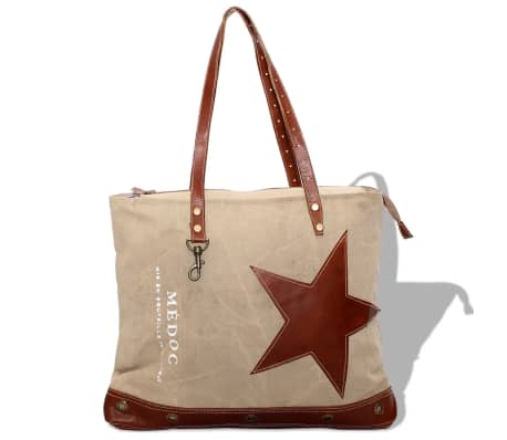 vidaXL Shopper Bag Canvas and Real Leather Beige