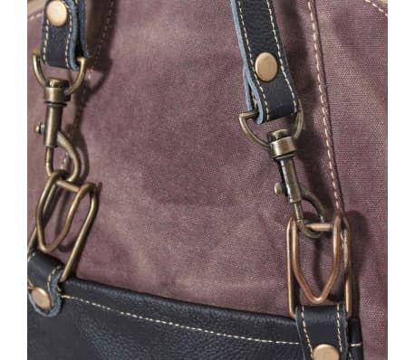 vidaXL Handväska i kanvastyg och äkta läder brun