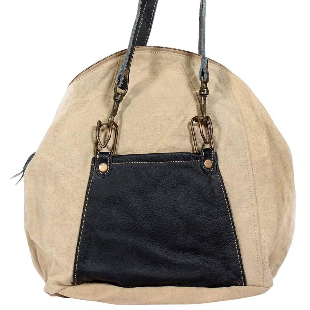 vidaXL Hand Bag Canvas and Real Leather Beige
