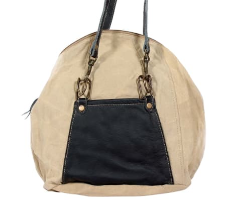 vidaXL Hand Bag Canvas and Real Leather Beige