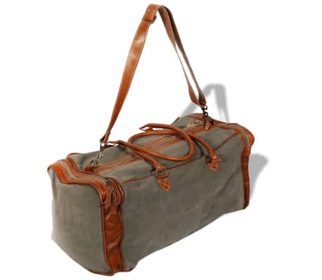 vidaXL Weekend Bag Canvas and Real Leather Light Grey