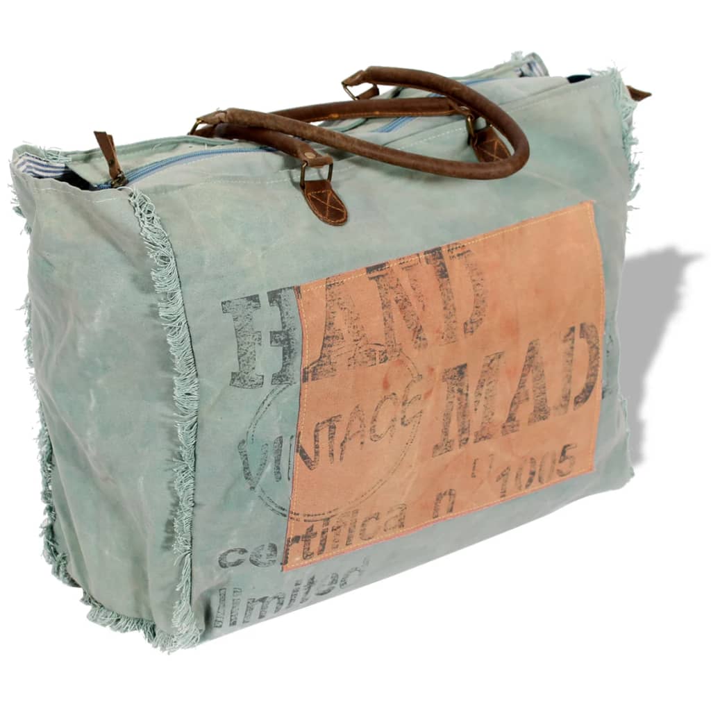 vidaXL Beach Bag Canvas and Real Leather Blue and Orange