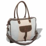 vidaXL Schultertasche Canvas und Echtleder Blau und Creme