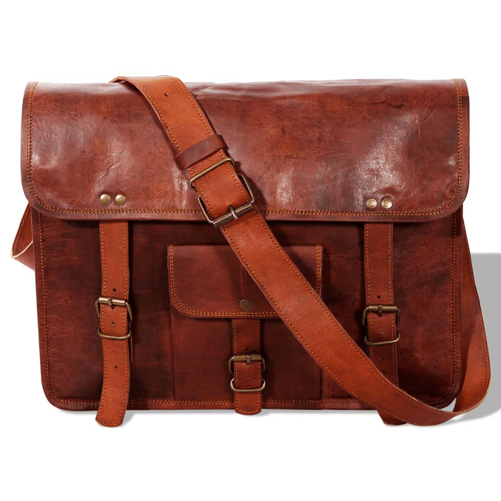 vidaXL Shoulder Bag Real Leather Brown for 15 inch Laptop