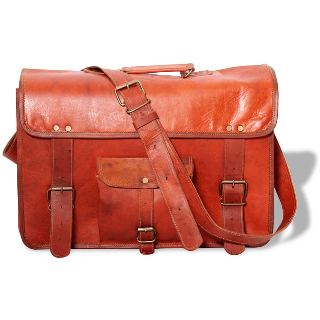 vidaXL Shoulder Bag Real Leather Brown for 17 inch Laptop
