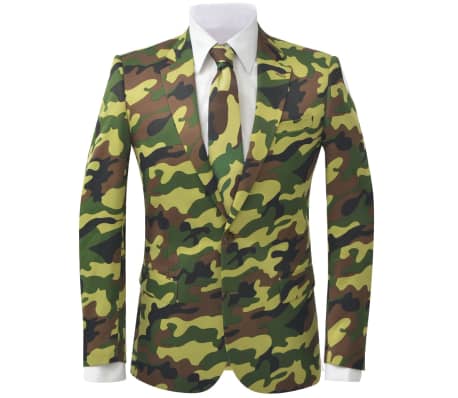 vidaXL Men's Two Piece Suit with Tie Camouflage Print Size 48