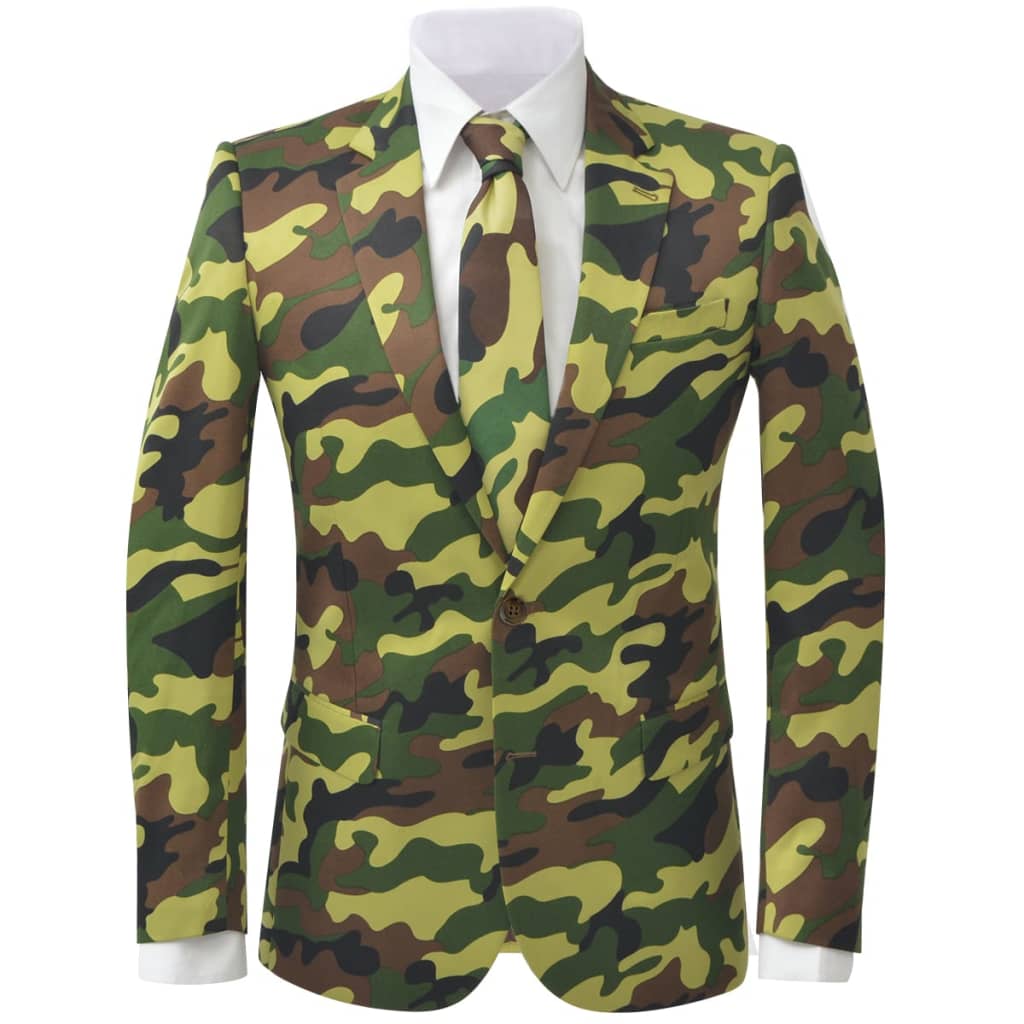 vidaXL Tweedelig herenkostuum met stropdas camouflage print maat 50