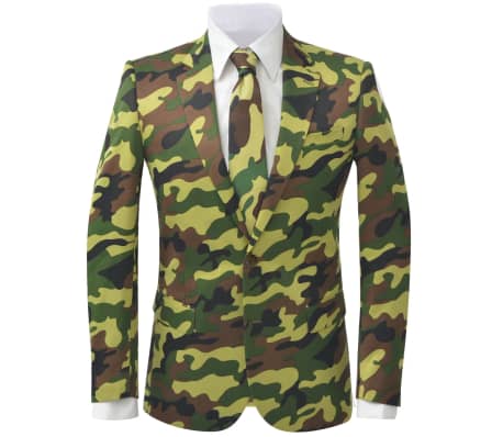 vidaXL Traje de chaqueta de hombre corbata 2 piezas camuflaje talla 56