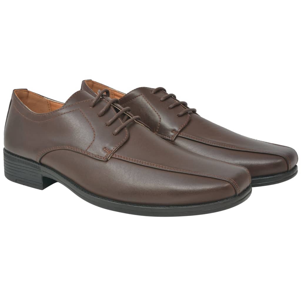 vidaXL Pantofi business bărbați, cu șiret, maro, mărime 44, piele PU imagine vidaxl.ro
