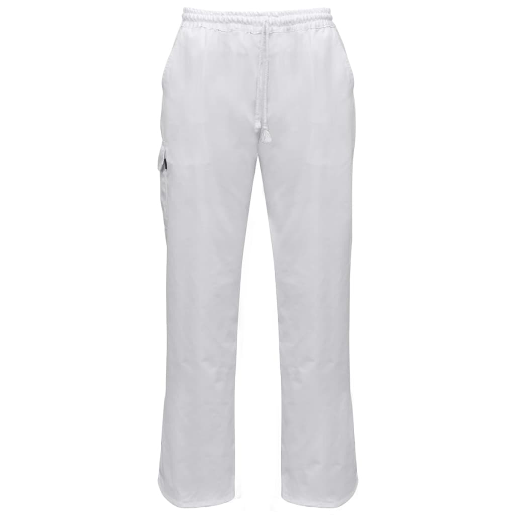 vidaXL Pantaloni de bucătar, talie cu șiret, mărime L, alb, 2 buc. imagine vidaxl.ro