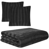 vidaXL Conjunto manta + capas de almofada 3 pcs pelo sintético preto