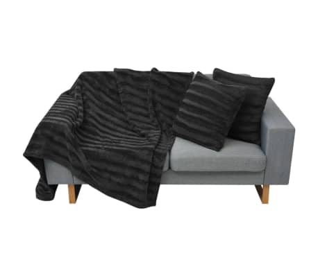 vidaXL Set pătură și huse pernă din blană artificială, negru, 3 piese