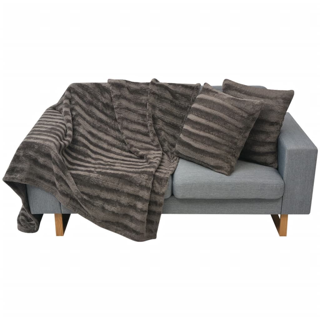 vidaXL 3-tlg. Sofaüberwurf- und Kissenbezug-Set Kunstfell Grau