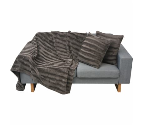 vidaXL 3-tlg. Sofaüberwurf- und Kissenbezug-Set Kunstfell Grau