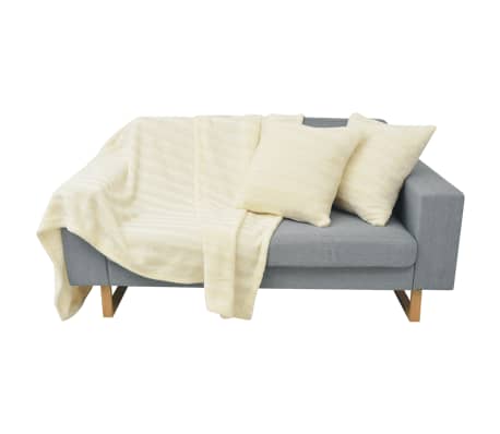 vidaXL Three Piece Throw Blanket & Cushion Cover Set Faux Fur Cream