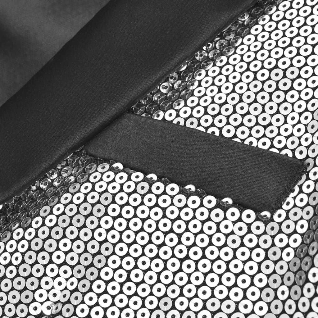 vidaXL Pánske flitrované oblekové sako/smoking/bunda, strieborné, veľkosť 48