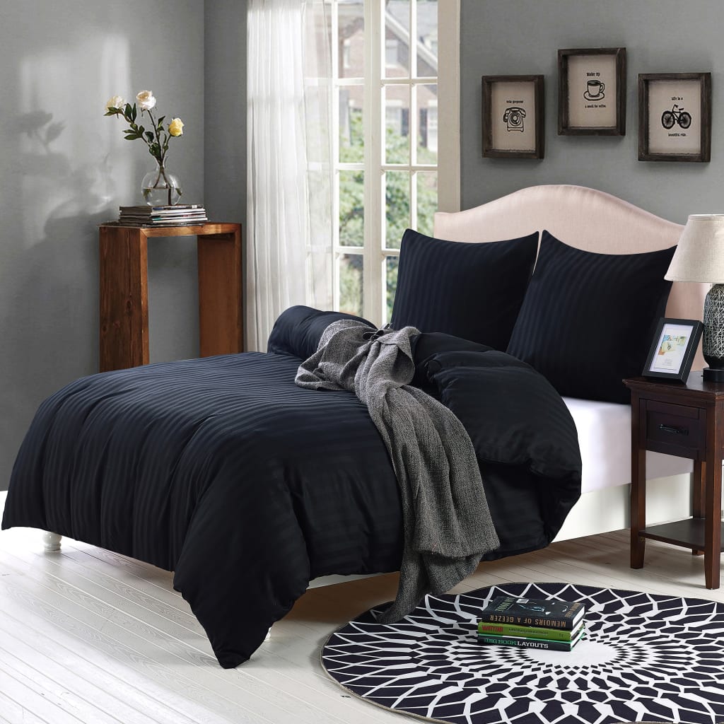 vidaXL Duvet Cover Set Cotton Satin Black 135x200/80x80 cm