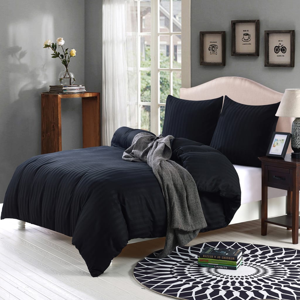 

vidaXL Dekbedovertrekset 155x220/80x80 cm katoensatijn zwart