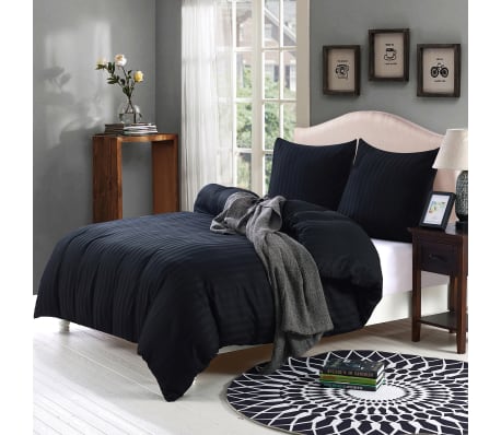 vidaXL Duvet Cover Set Cotton Satin Black 240x220/80x80 cm