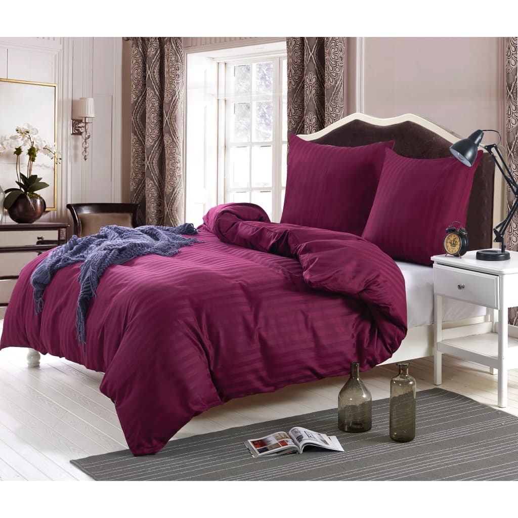 vidaXL Комплект спално бельо, памучен сатен, бордо, 240x220/80x80 см