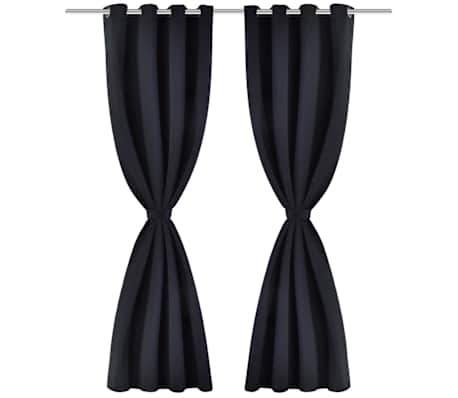 vidaXL Rideau occultant 2 pcs avec &oelig;illets m&eacute;talliques 135x175 cm Noir