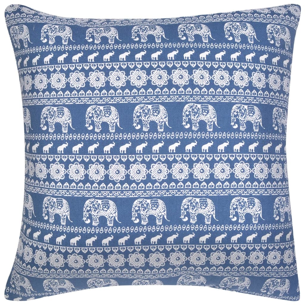 vidaXL Housse d'oreiller 2 pcs Toile éléphant imprimé Bleu 80 x 80 cm