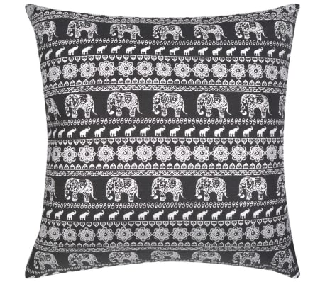 vidaXL Housse d'oreiller 4 pcs Toile éléphant imprimé Noir 40 x 40 cm