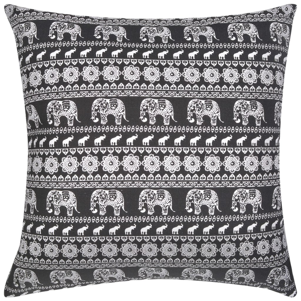 vidaXL Pillow Covers 4 pcs Canvas Elephant Printed Black 50x50 cm