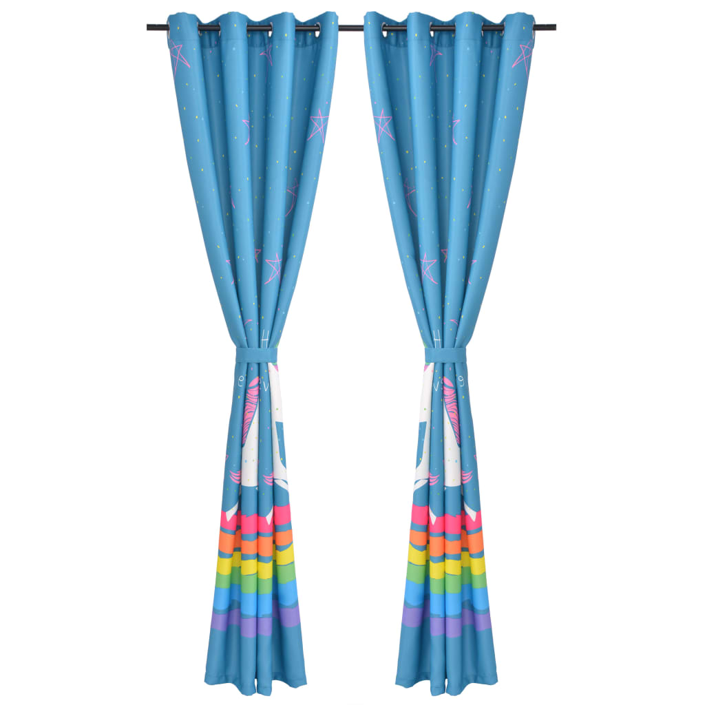 

vidaXL Kindergordijnen verduisterend eenhoorn 140x240 cm blauw 2 st