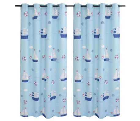 Vidaxl 2x Children S Printed Blackout Curtains 140x240cm Blue