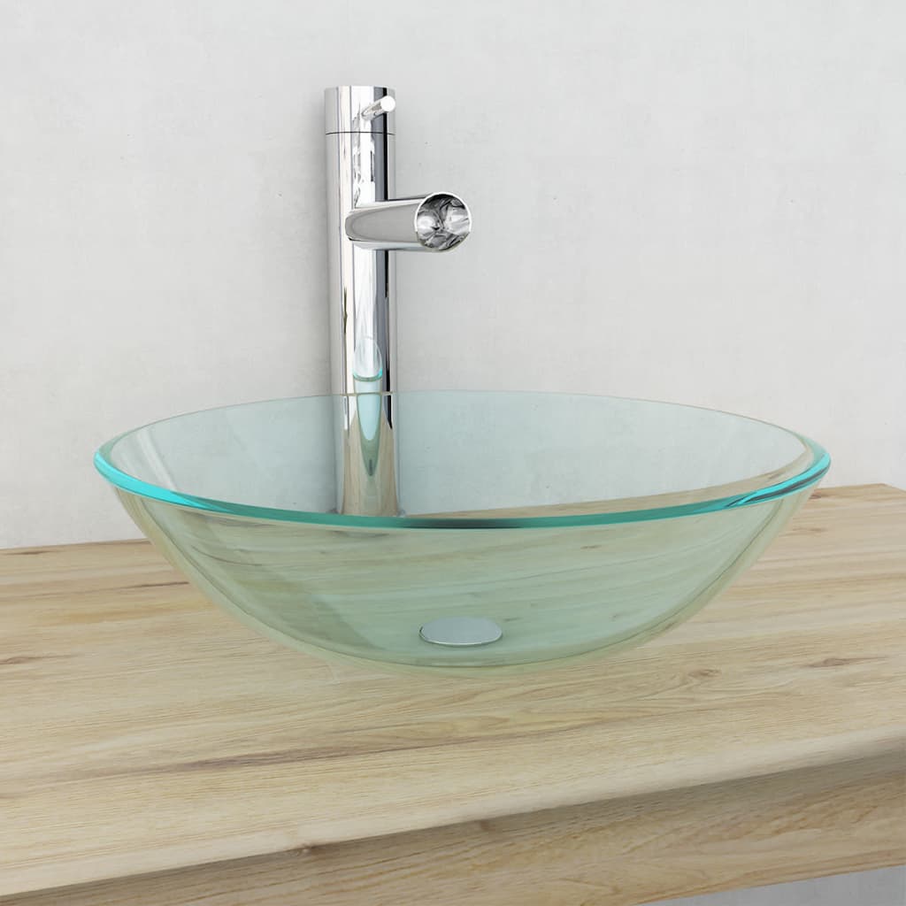 vidaXL Lavabo Verre trempé 42 cm Transparent