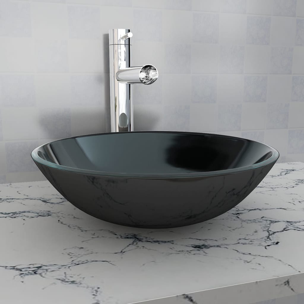 vidaXL Lavabo Verre trempé 42 cm Noir