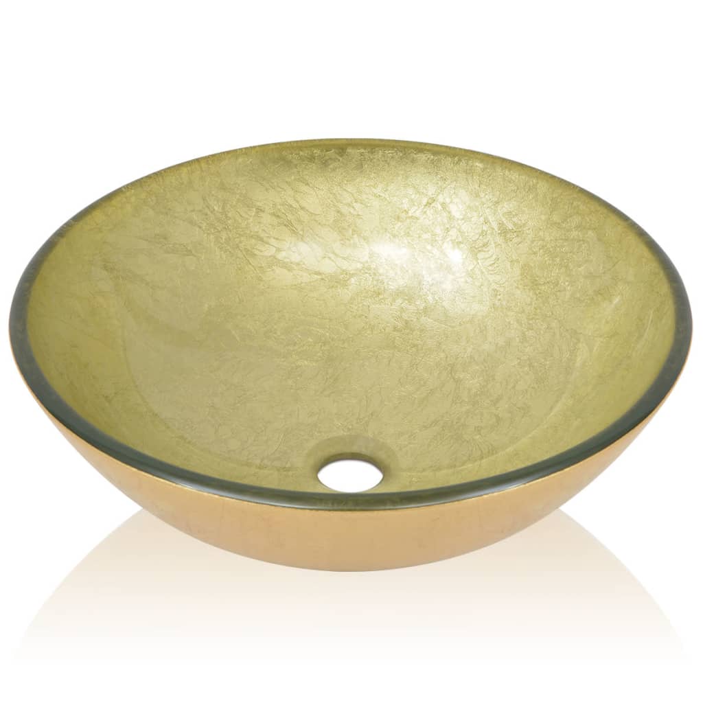 VidaXL - vidaXL Wasbak gehard glas 42 cm goud