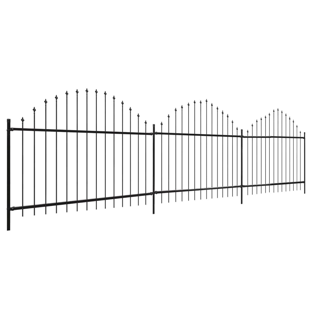 vidaXL Panele ogrodzeniowe z grotami, stalowe, (1-1,25) x6 m, czarne