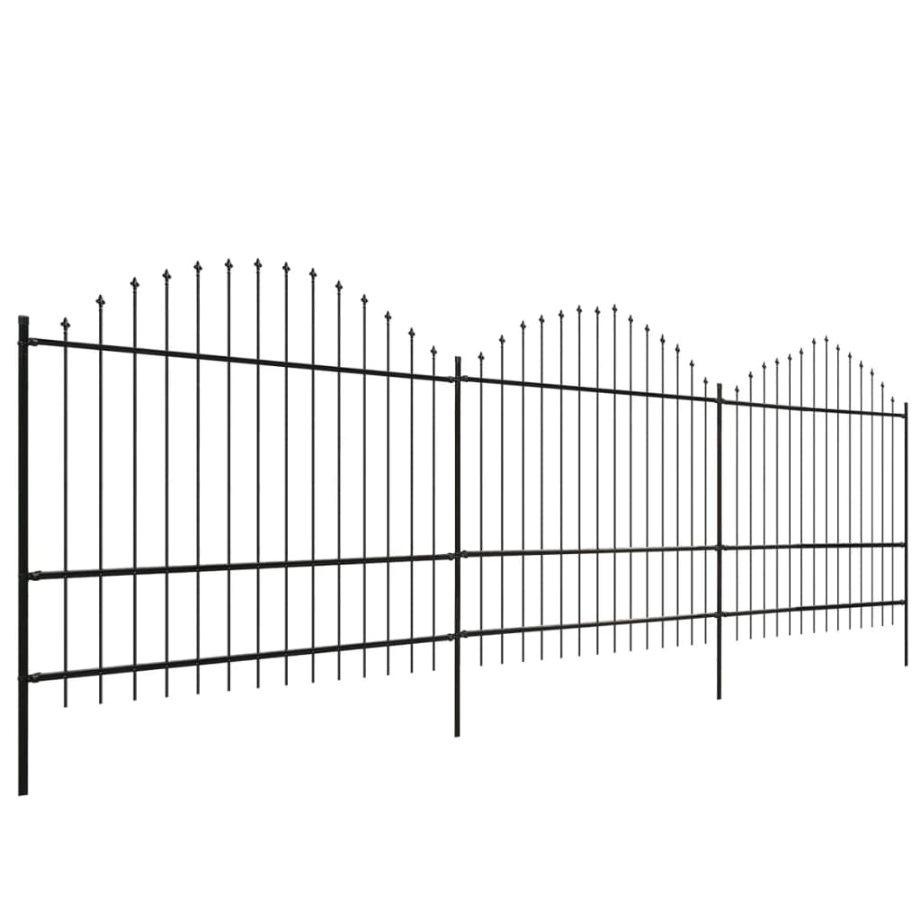 vidaXL fekete lándzsahegy tetejű acélkerítés (1,5-1,75) x 6 m