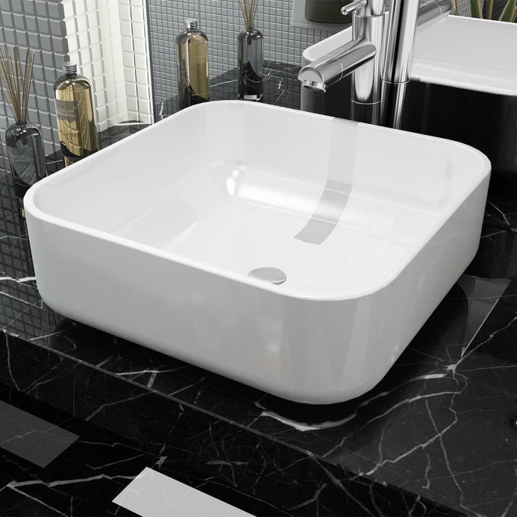 vidaXL Lavabo carré Céramique Blanc 38x38x13,5 cm