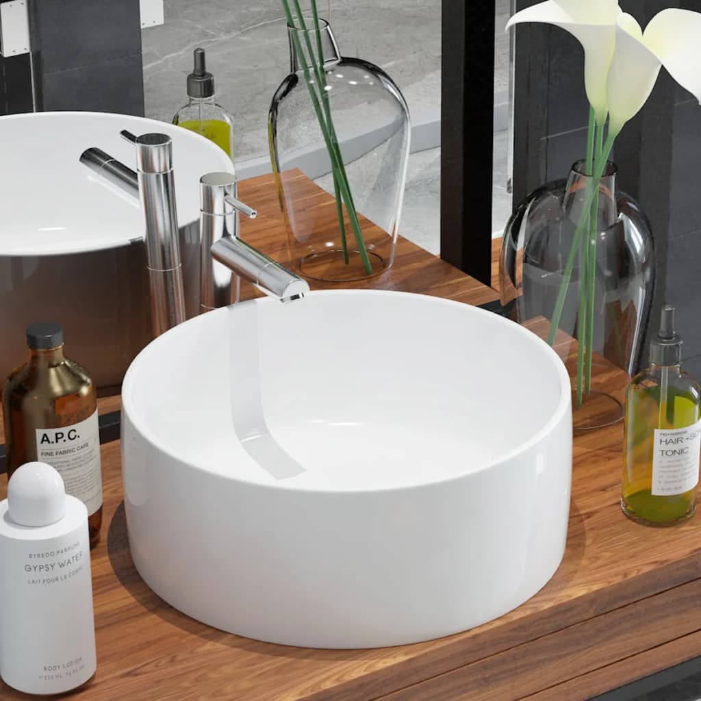 vidaXL Chiuvetă de baie din ceramică, rotundă, 40 x 15 cm, alb poza 2021 vidaXL